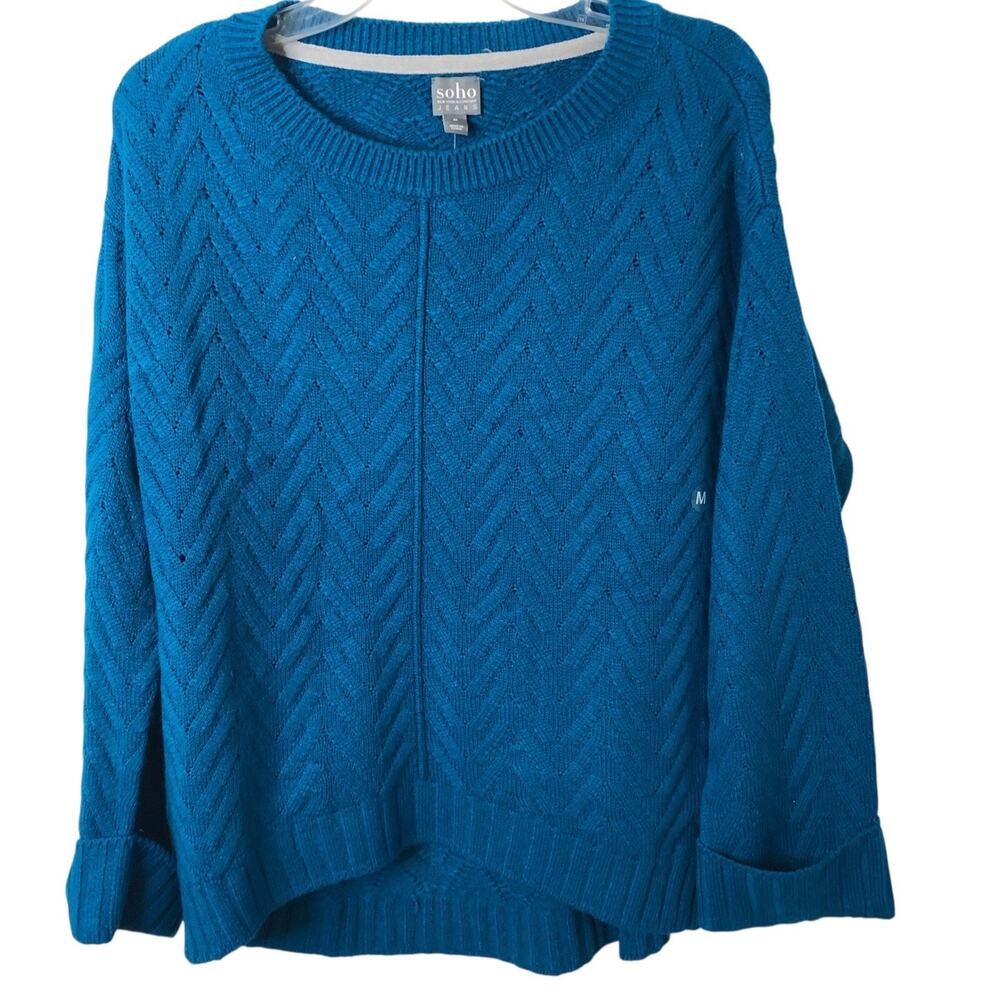 Soho New York & Company NWT Women's Cuffed Sleeve Teal Sweater w/Pockets Medium